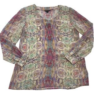 Brooks Brothers Blouse Womens‎ 4 Multicolor Silk Long Sleeve Paisley Print Sheer